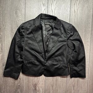 Bebe Black Italian Fabric Puffed Shoulder 3-Button Blazer Jacket Y2K 106BQ101